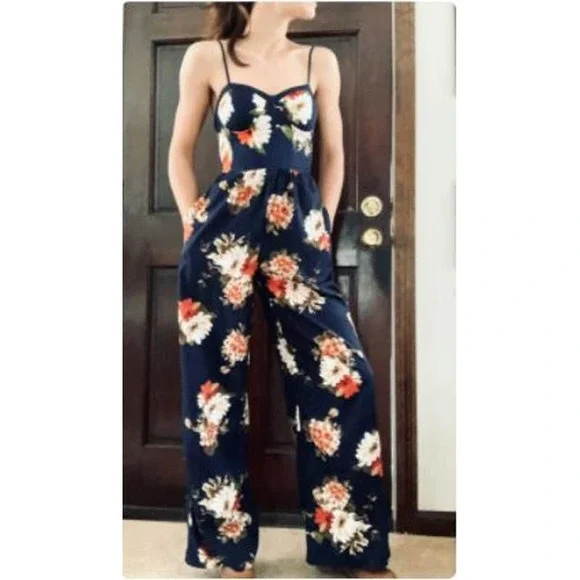 Band of Gypsies Pants Jumpsuits Band Of Gypsies Blue Floral